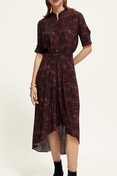 MIDI DRESS WITH HIGH LOW HEM FEATHER BORDEAUX 1