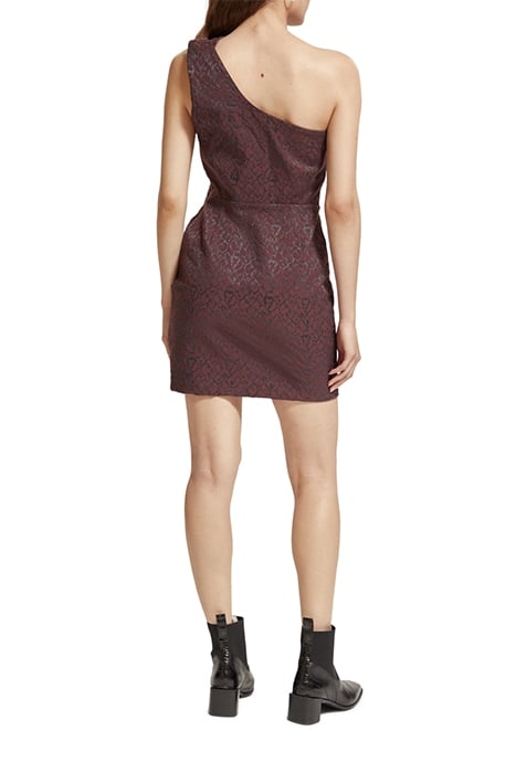 ONE SHOULDER MINI DRESS LEOPARD JACQUARD BORDEAUX 3