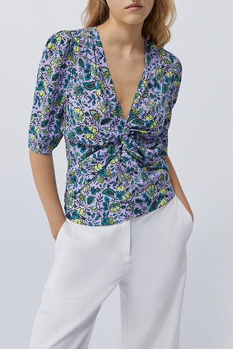 LILAC XL FLOWER PRINT DRAPED BLOUSE 1