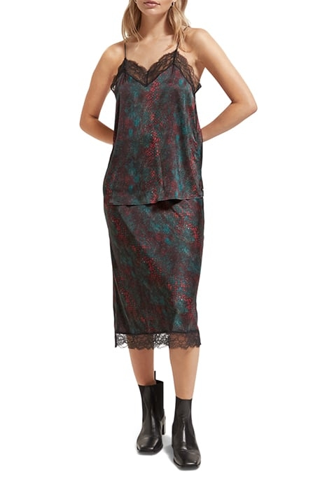 SATIN HIGH RISE MIDI SKIRT WITH LACE DETAIL SNAKE 3