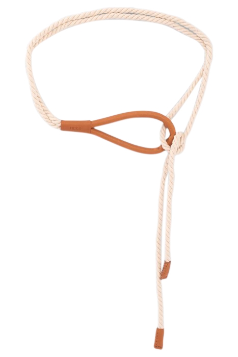 BEIGE CORD TIE BELT WITH LEATHER BUCKLE 2