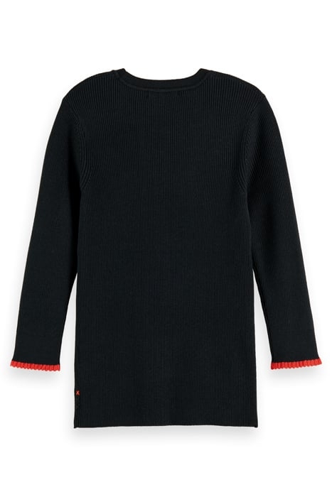 BUTTON DETAIL SKINNY RIB PULLOVER BLACK 5