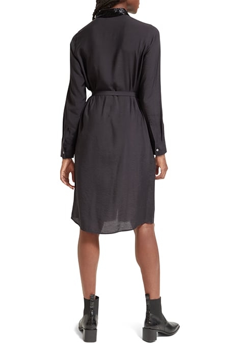 BEADED COLLAR MIDI SHIRT DRESS EVENING BLACK 3