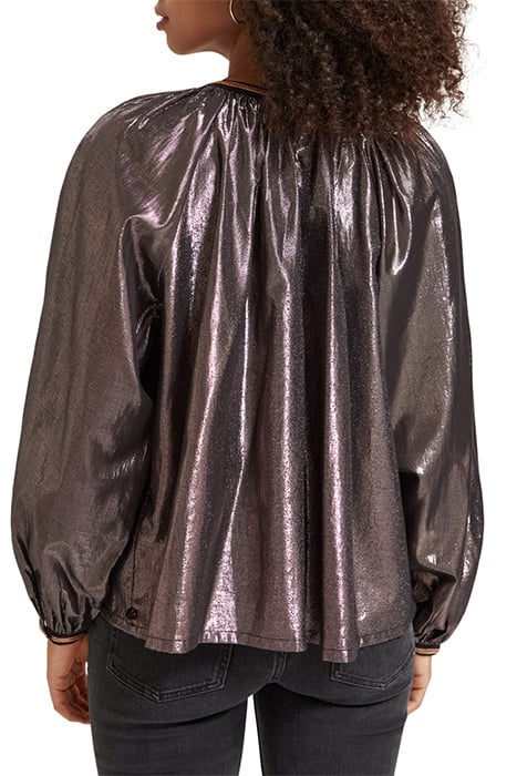 SHINY BALLOON SLEEVE EMBROIDERED TOP EVENING BLACK 2