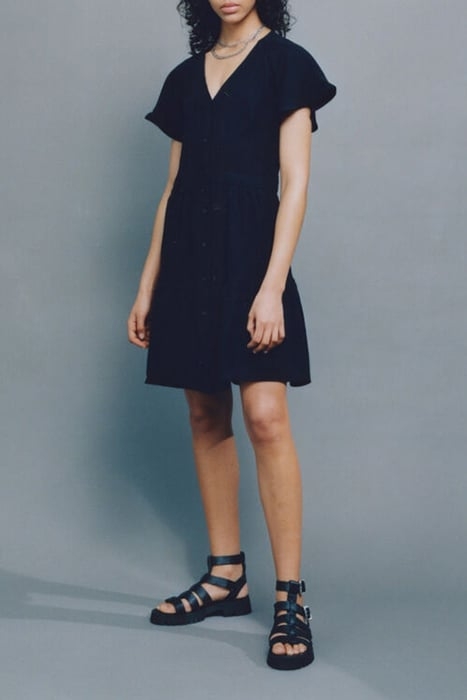 WOMEN'S BLACK BUTTON-FRONT V-NECK DRESS 3