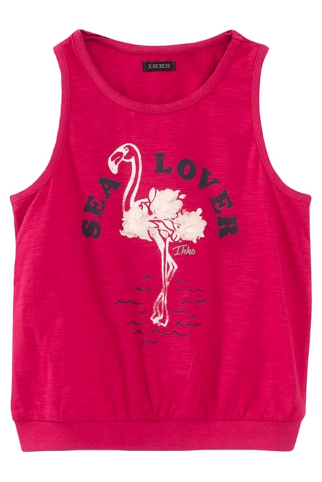GIRLS’ FUCHSIA FLAMINGO & FLOWER ORGANIC COTTON VEST TOP 2