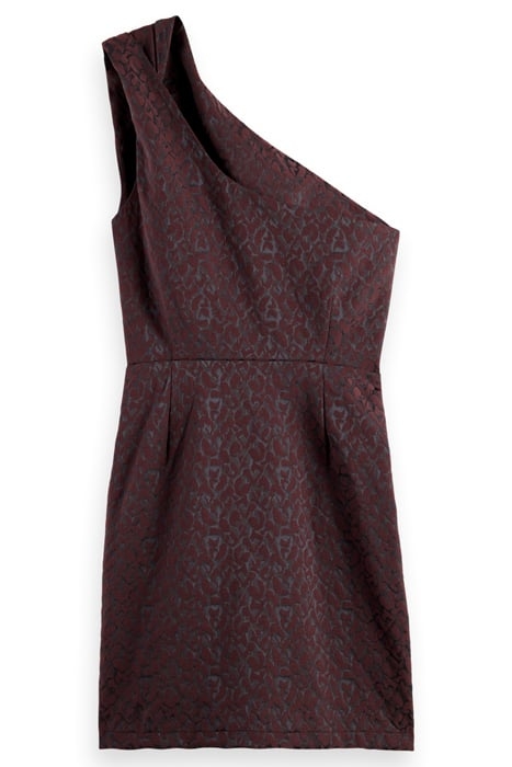 ONE SHOULDER MINI DRESS LEOPARD JACQUARD BORDEAUX 5