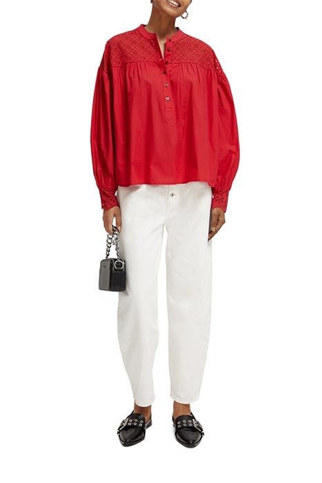 TOP WITH BRODERIE ANGLAISE YOKE AMP RED 2