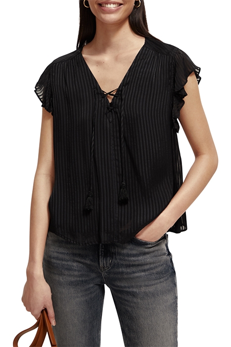 TOP WITH LACE UP FRONT BLACK 1