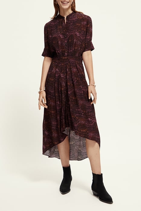 MIDI DRESS WITH HIGH LOW HEM FEATHER BORDEAUX 2