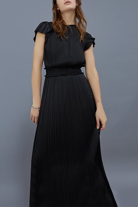 BLACK RECYCLED PLEATED LONG DRESS 5