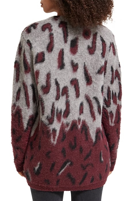 BRUSHED ANIMAL JACQUARD CARDIGAN BORDEAUX 2