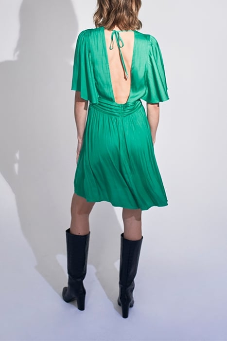 GREEN RECYCLED SATIN DRESS WITH DRAPED BELT 3