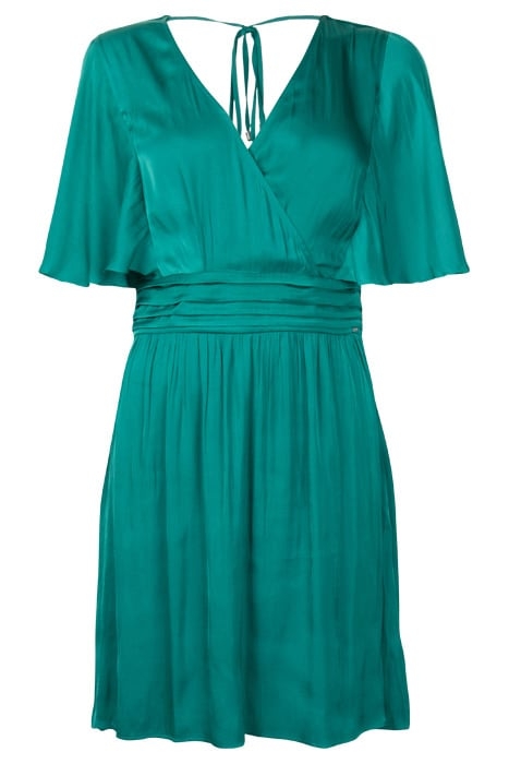 GREEN RECYCLED SATIN DRESS WITH DRAPED BELT 4