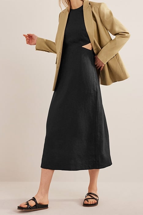 CUT OUT LINEN MIDI DRESS BLACK 4