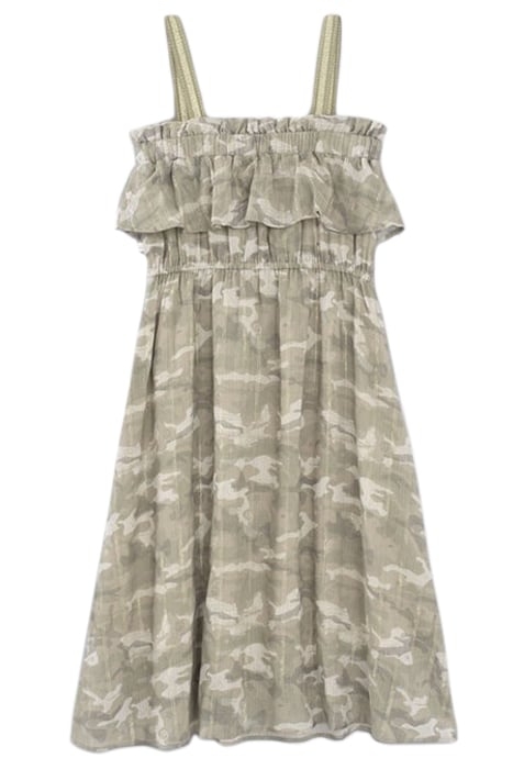GIRLS’ KHAKI CAMOUFLAGE PRINT DRESS WITH GOLD STRIPES KHAKI 2