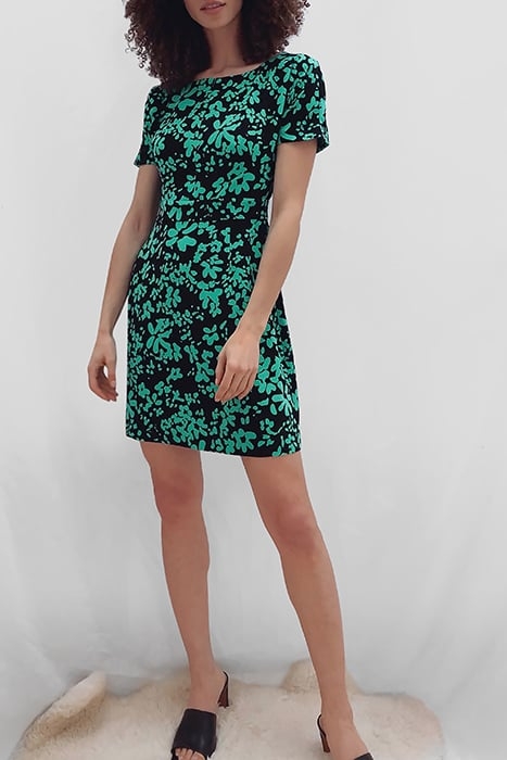 FLOREY CREPE SHORT SLV DRESS BLACK/PALM GREEN 1