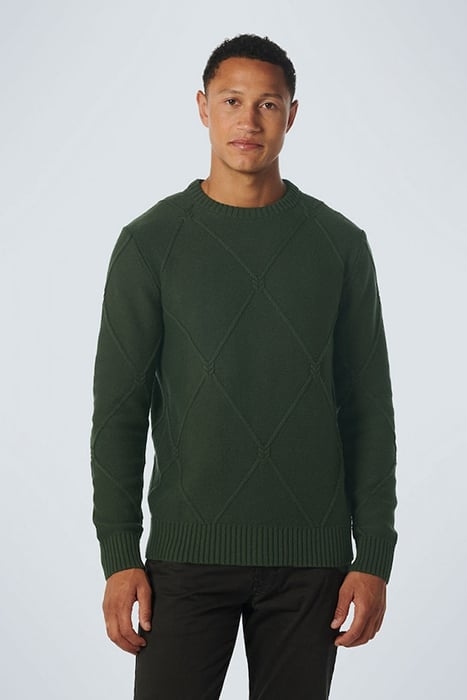 PULLOVER CREWNECK CABLE JACQUARD WITH WOOL DARK GREEN 1