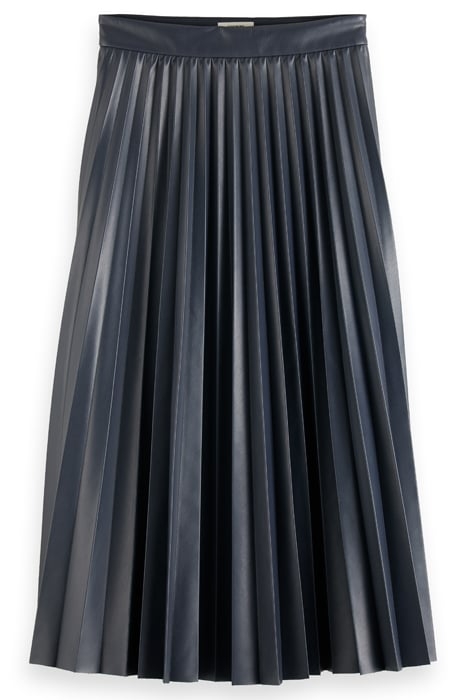 FAUX LEATHER PLEATED HIGH RISE MIDI SKIRT NIGHT 1