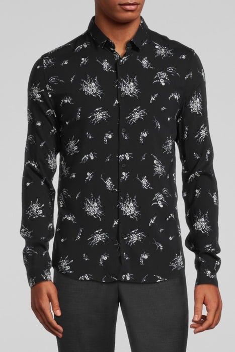 BLACK FLOWER MOTIF SLIM SHIRT BLACK 1