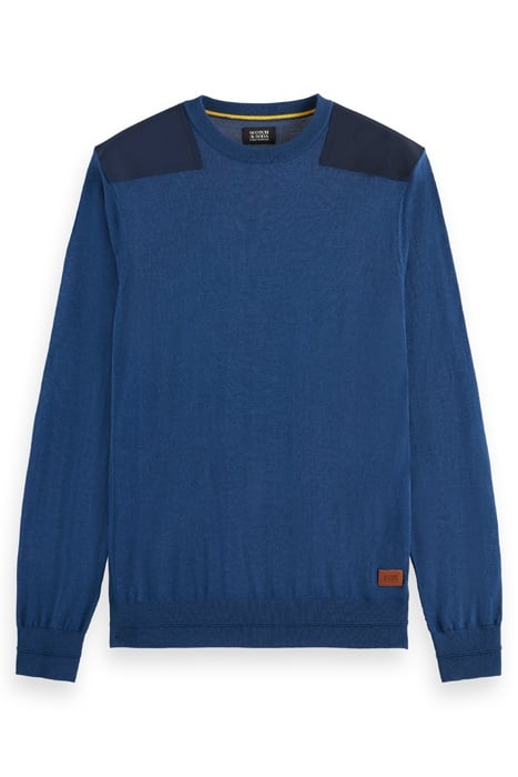 CREW NECK WITH NYLON DETAILS OCEAN BLUE 1