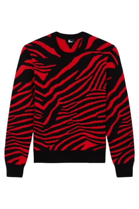ROUND-NECK SWEATER IN ZEBER JACQUARD BLACK - RED 1