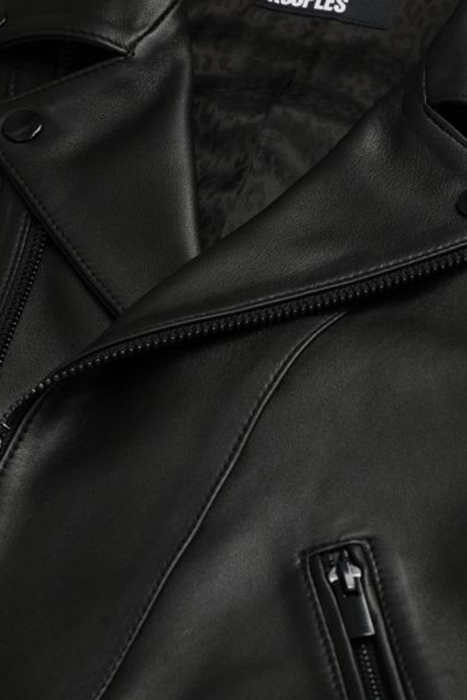 LEATHER BIKER JACKET WITH STUDS BLACK 6