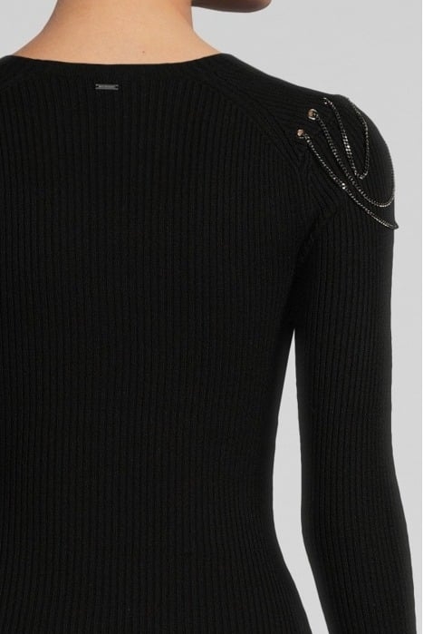 BLACK RIBBED KNIT SWEATER WITH CHAINS ON SHOULDERS 4