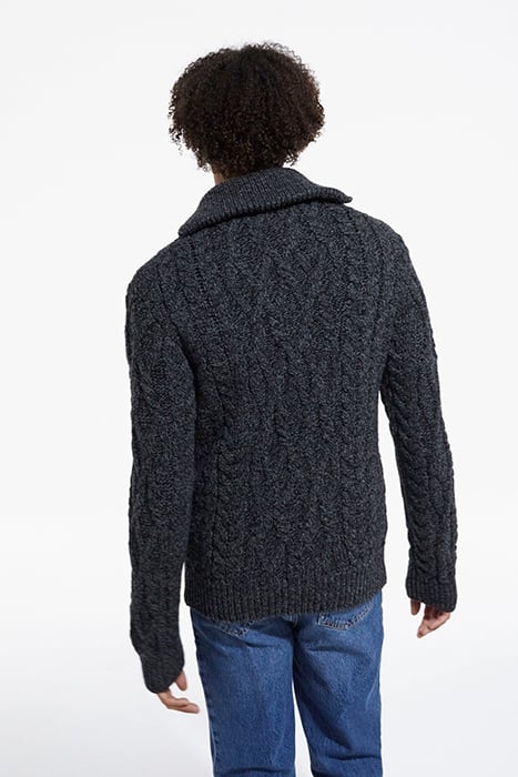 CABLE WOOL CAMPER NECK SWEATER BLACK DARK GREY 2