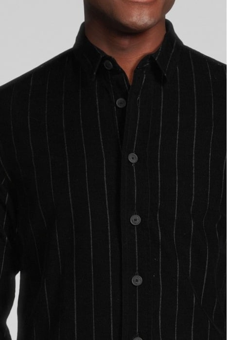 BLACK STRIPED ORGANIC VELVET REGULAR SHIRT BLACK 4