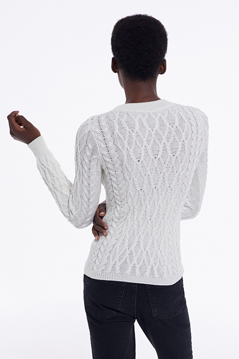 ROUND-NECK CABLE WOOL SWEATER WHITE 2