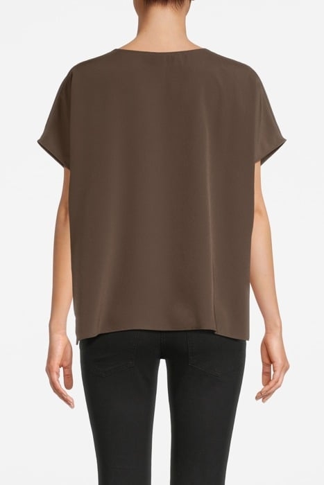 CREPE LIGHT S/S V NK TOP DEEP MOSS 2