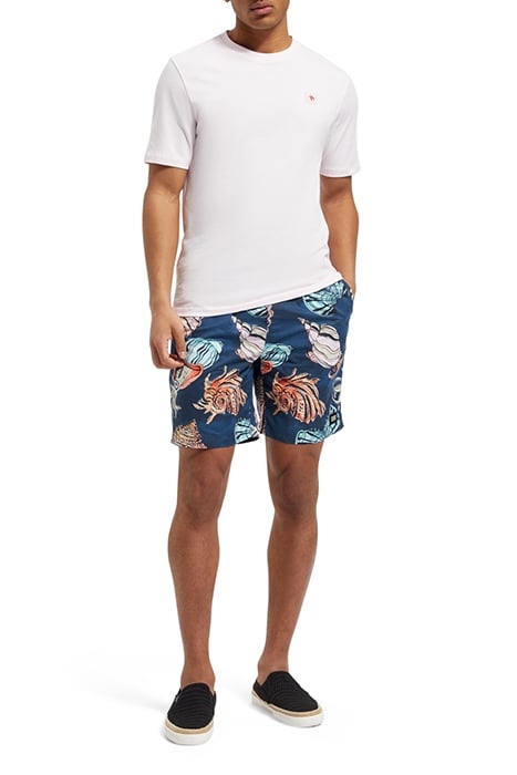 LONG LENGTH SWIM SHORT WITH ALL OVER PRINT SEASHELLS BLACK A 3