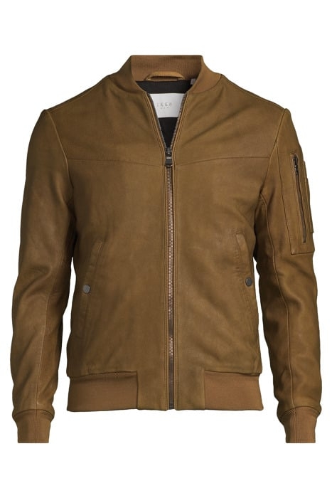 BEIGE LEATHER BOMBER JACKET WITH ZIPPED POCKETS BEIGE 3
