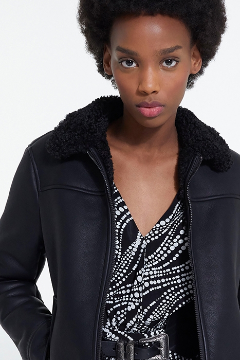 FAUX FUR BIKER JACKET BLACK 5