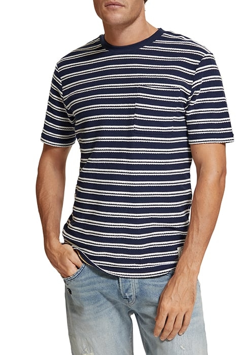STRUCTURED STRIPE POCKET T-SHIRT NAVY BLUE/ WHITE 1