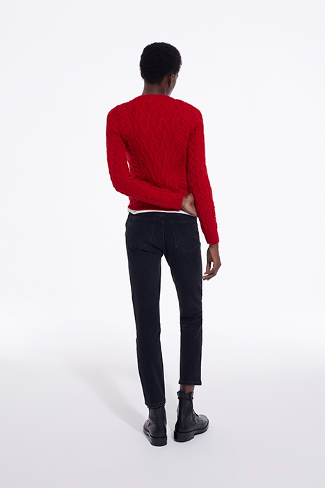 ROUND-NECK CABLE WOOL SWEATER TANGO RED 4