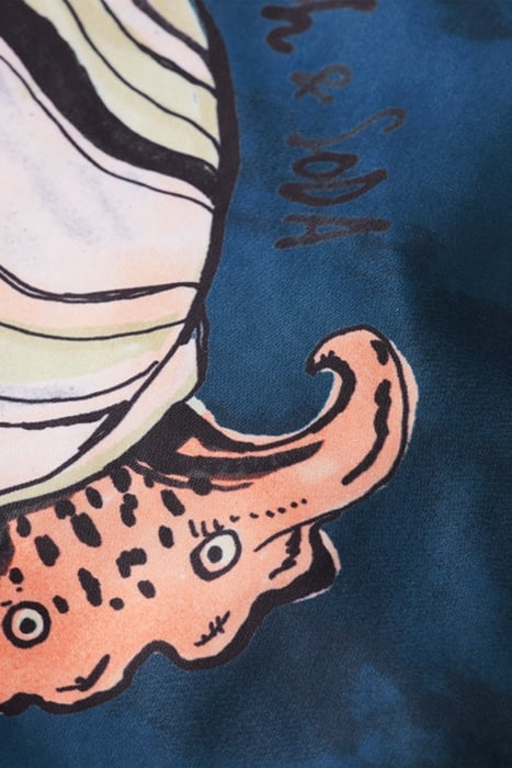 LONG LENGTH SWIM SHORT WITH ALL OVER PRINT SEASHELLS BLACK A 8