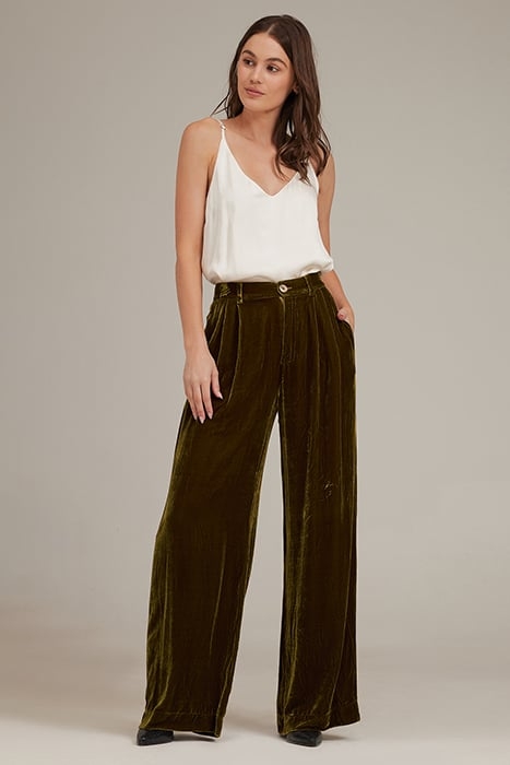 PLEATED WIDE LEG TROUSER OLIVE GOLD 1