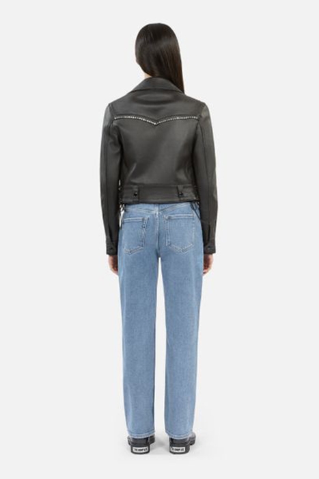 LEATHER BIKER JACKET WITH STUDS BLACK 2