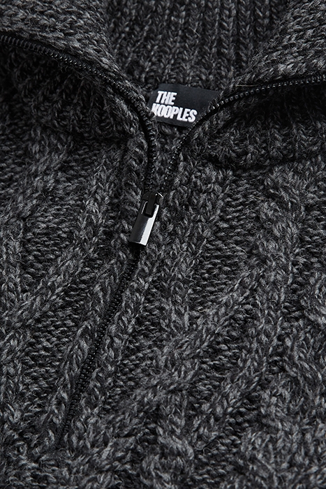 ZIP-UP TRUCK COLLAR SWEATER IN CABLE WOOL BLACK DARK GREY 7