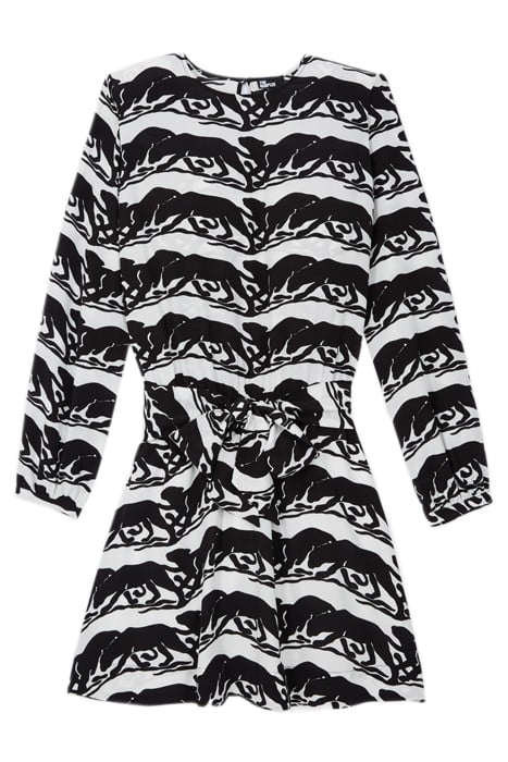 SHORT TIED DRESS WITH LONG SLEEVES BLACK / WHITE 1