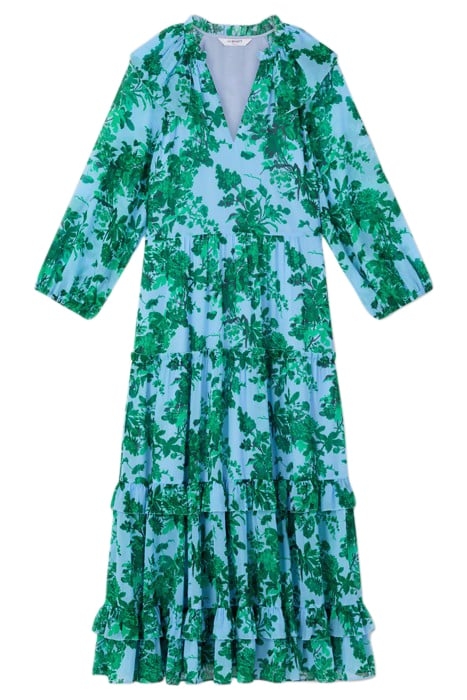 ELEANOR FRILL MIDI DRESS GREEN/BLUE 3