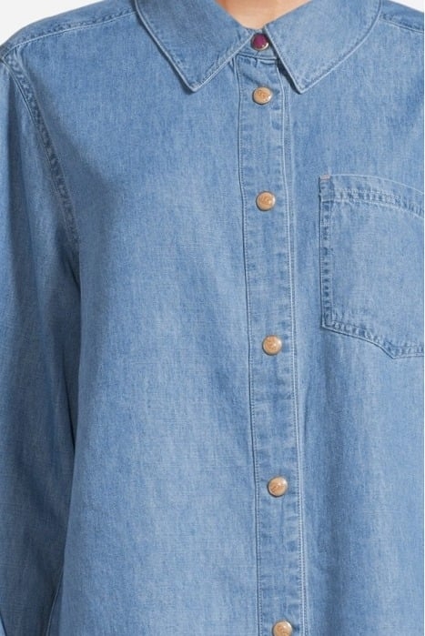 LONG SLEEVE SHIRT WITH ONE POCKET - WASHED INDIGO BLEACHED I 4