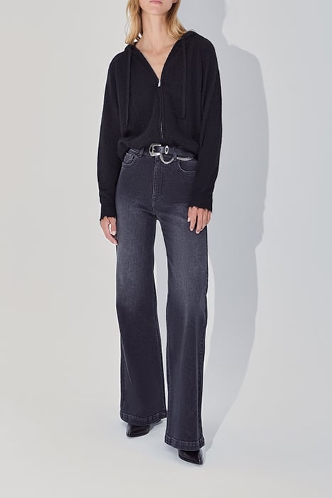 PURE EDITION- BLACK ZIPPED KNIT CARDIGAN BLACK 3