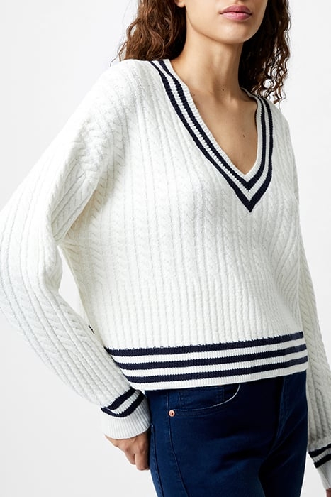 BABYSOFT CABLE V NECK JUMPER WHITE 3