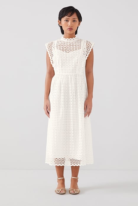 LAILA BRODERIE MIDI DRESS WHITE 1