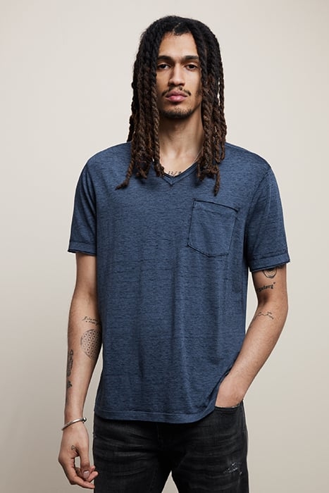 DAVIS SS BURNOUT V NECK WITH CHEST POCKE BLUE TOPAZ 1