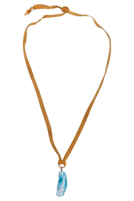 SUEDE AND GLASS TALISMAN NECKLACE SKY 1