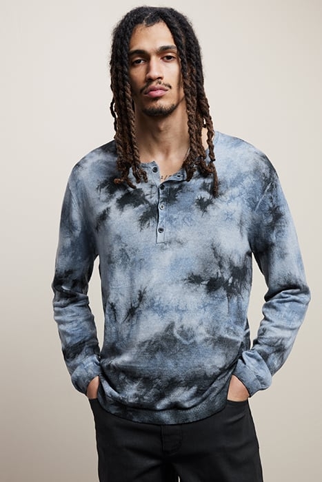 WILLIAM REGULAR FIT LS HENLEY WITH TIE D STREAM BLUE 1